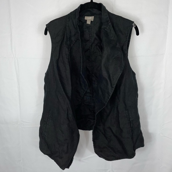 J.Jill Vest Cardigan Linen Waterfall Draped Open Front Asymmetrical Sleeveless - Picture 4 of 12